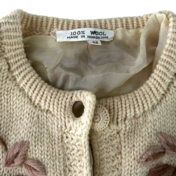 SOLD SOLD 1960s Wool Embroidered Long Cardigan Sweater Granny Boho Cottage SM - Picture 6 of 15